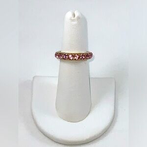 COACH Pink Crystal Gold Band Ring Sz 5.5